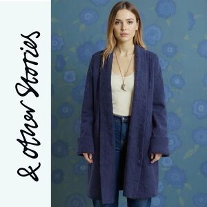 & Other Stories Dark Blue Oversized Alpaca Blend Long Open Cardigan Sweater Rare